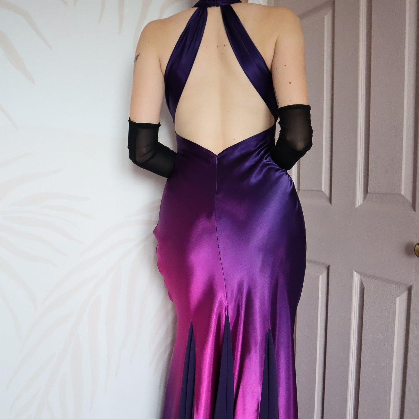 Purple & pink satin evening gown UK 8