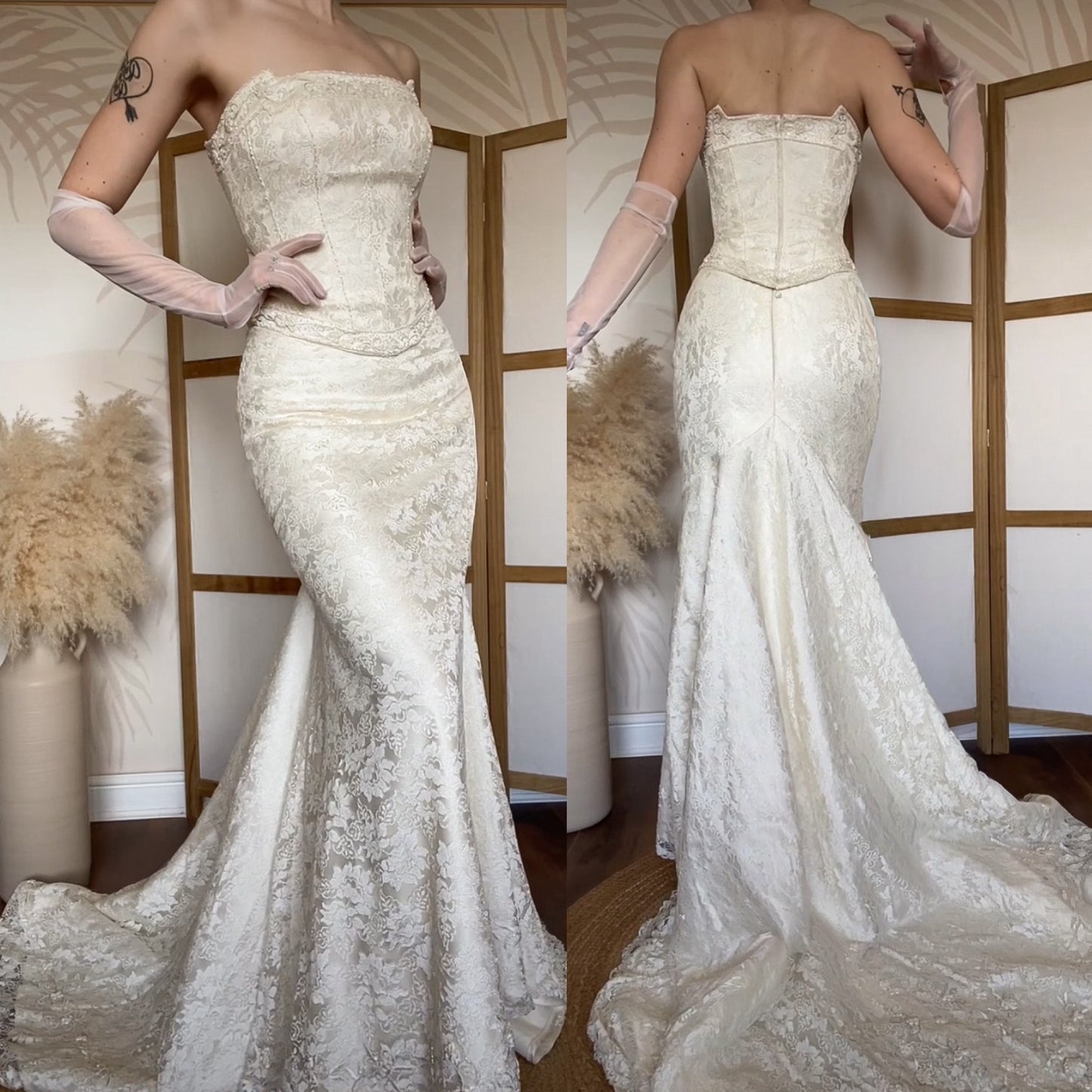 Ivory lace 2-piece corset & skirt wedding set uk 10