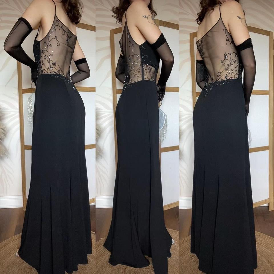 Dave & Johnny beaded sheer detail evening dress uk 14