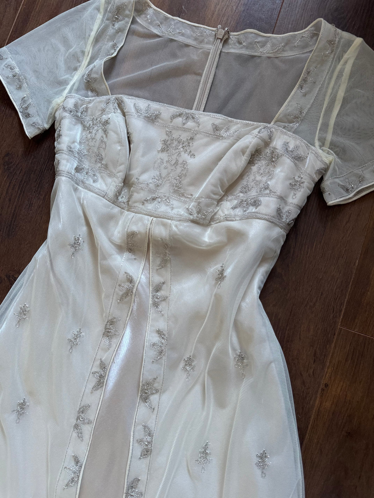 Champagne short sleeve evening dress uk 8-10