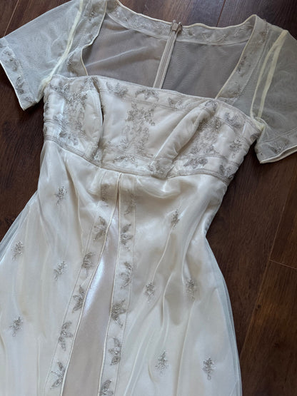 Champagne short sleeve evening dress uk 8-10