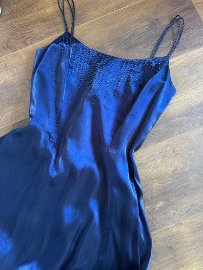 Navy Debut a-line beaded dress & shawl uk 12
