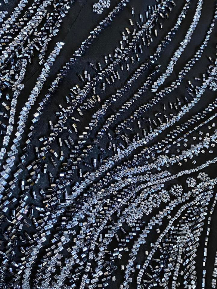 Black beaded 100% silk evening dress UK 16 & UK 8