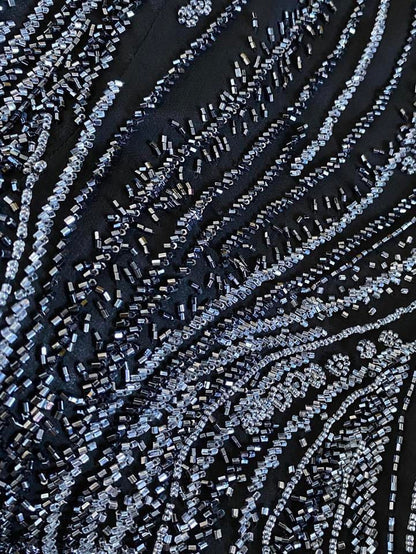 Black beaded 100% silk evening dress UK 16 & UK 8