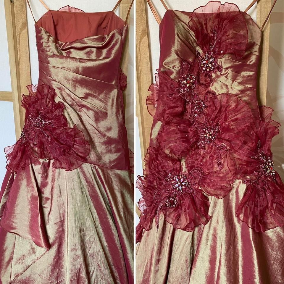 Strapless golden burgundy prom dress uk 6