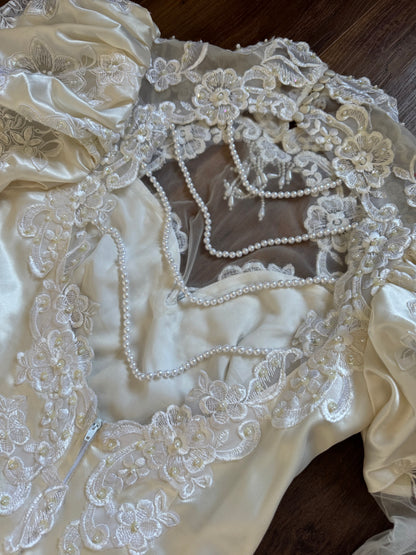Vintage ivory satin 80s wedding dress uk 8