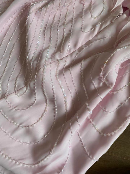 Light pink strapless beaded evening dress & shawl uk 14