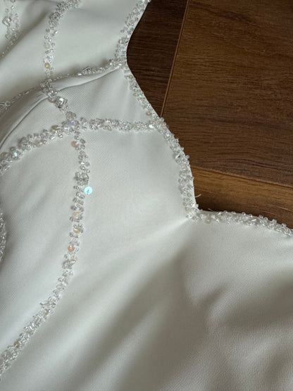 Ivory beaded chic wedding dress uk 16