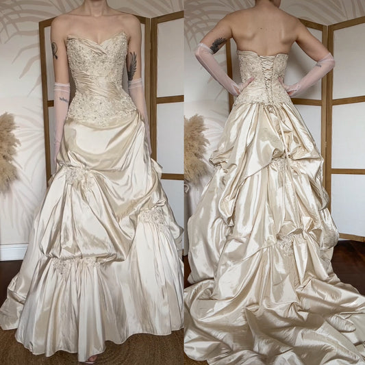 Champagne Maggie Sottero strapless a-line wedding dress uk 10