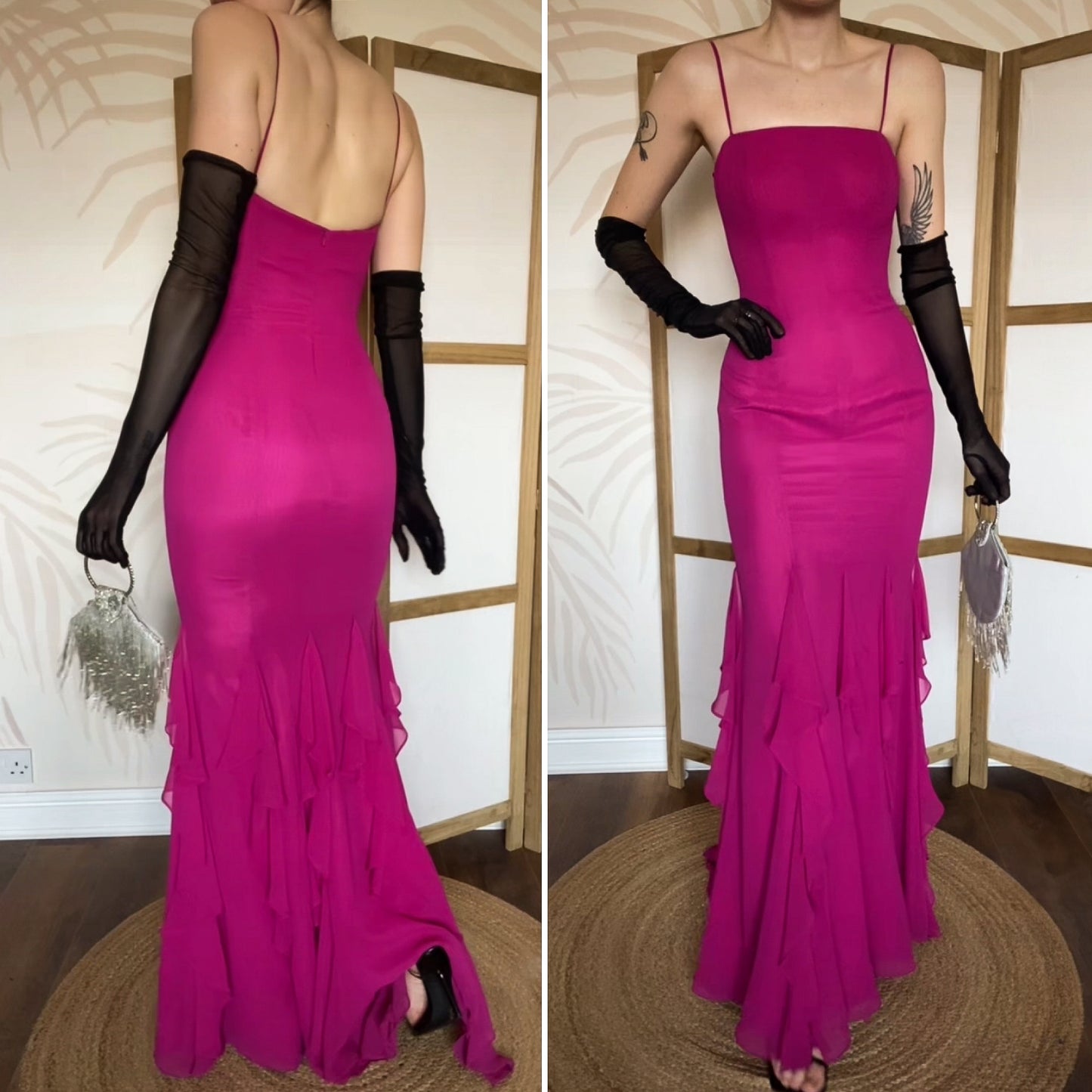 John Charles pink frilly hem evening dress UK 10