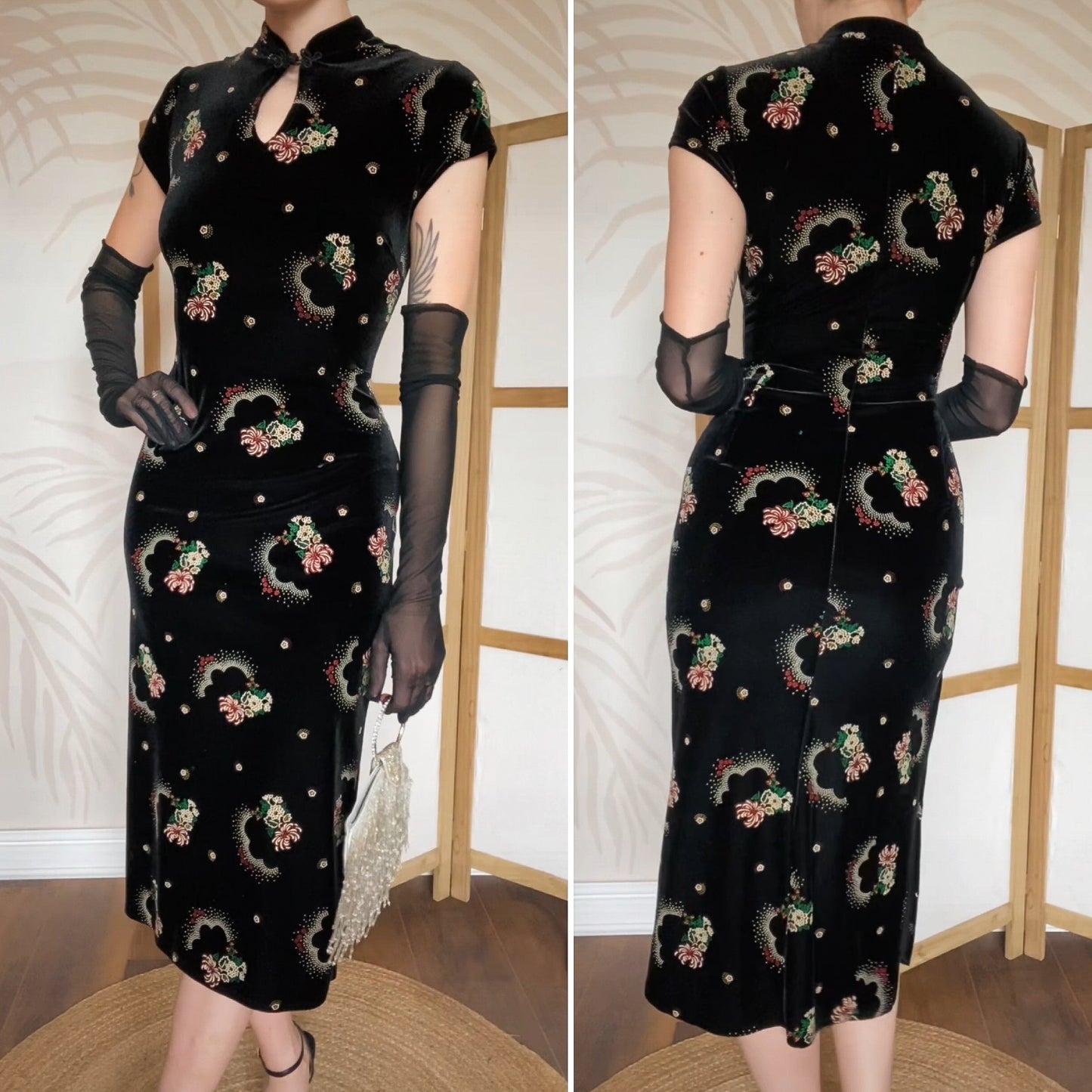 Charlotte Halton black velvet midi dress uk 14