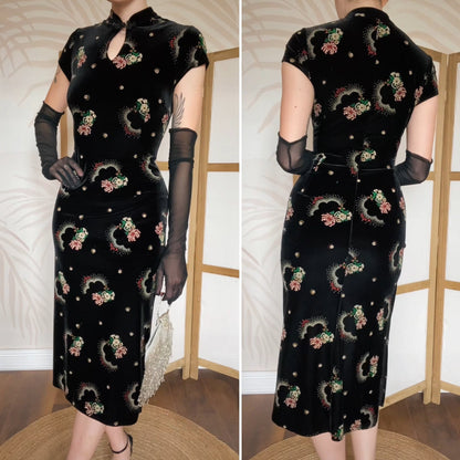 Charlotte Halton black velvet midi dress uk 14