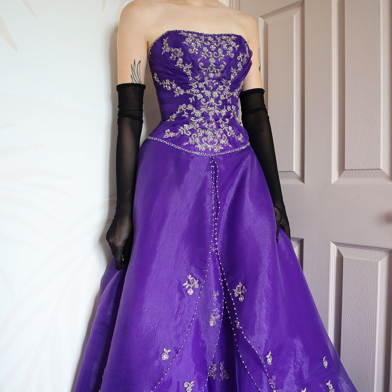 Hilary Morgan purple strapless a-line prom dress UK 6/8