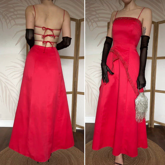 Beautiful Morgan & Co red a line beaded evening dress UK 10
