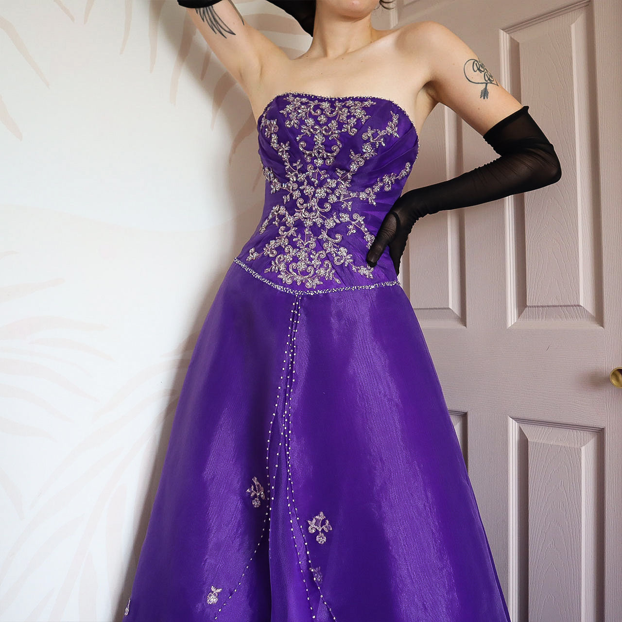 Hilary Morgan purple strapless a-line prom dress UK 6/8