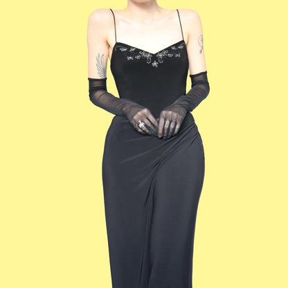 Black stretch beaded evening gown UK 12