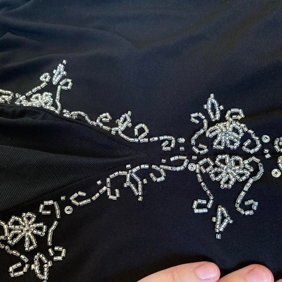 Black stretch Flori 90s beaded evening dress uk 10