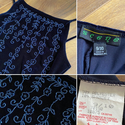 Navy velvet stretch bodycon 90s dress uk 10-12
