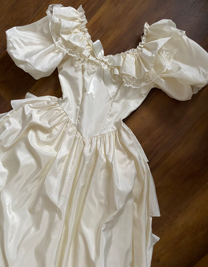 Vintage ivory 80s puff sleeve wedding dress uk 10-12