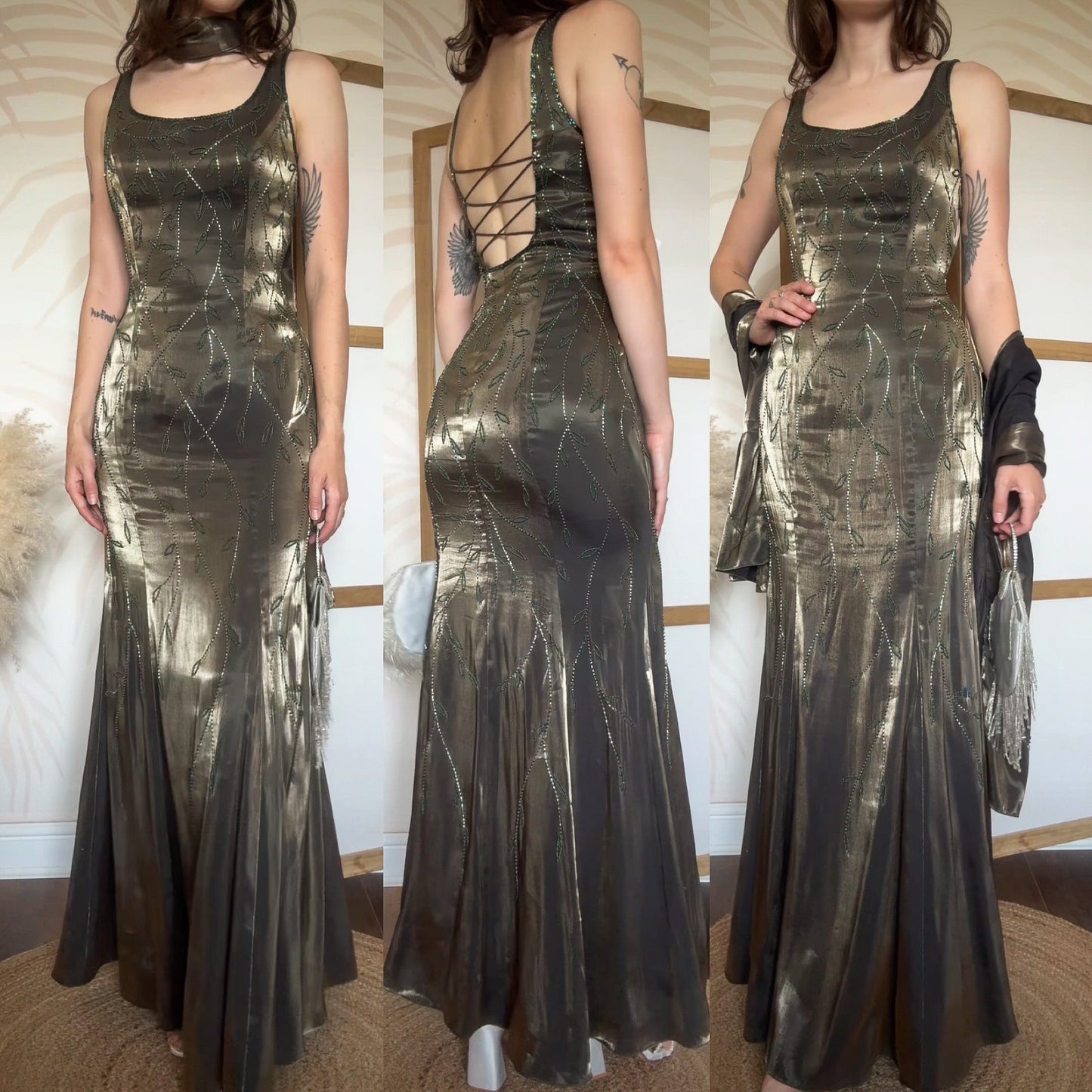 Christine Elizabeth iridescent green beaded gown UK 10