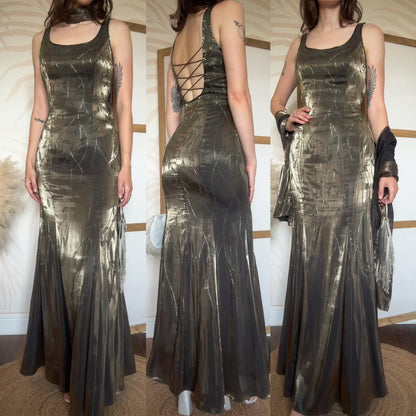 Christine Elizabeth iridescent green beaded gown UK 10