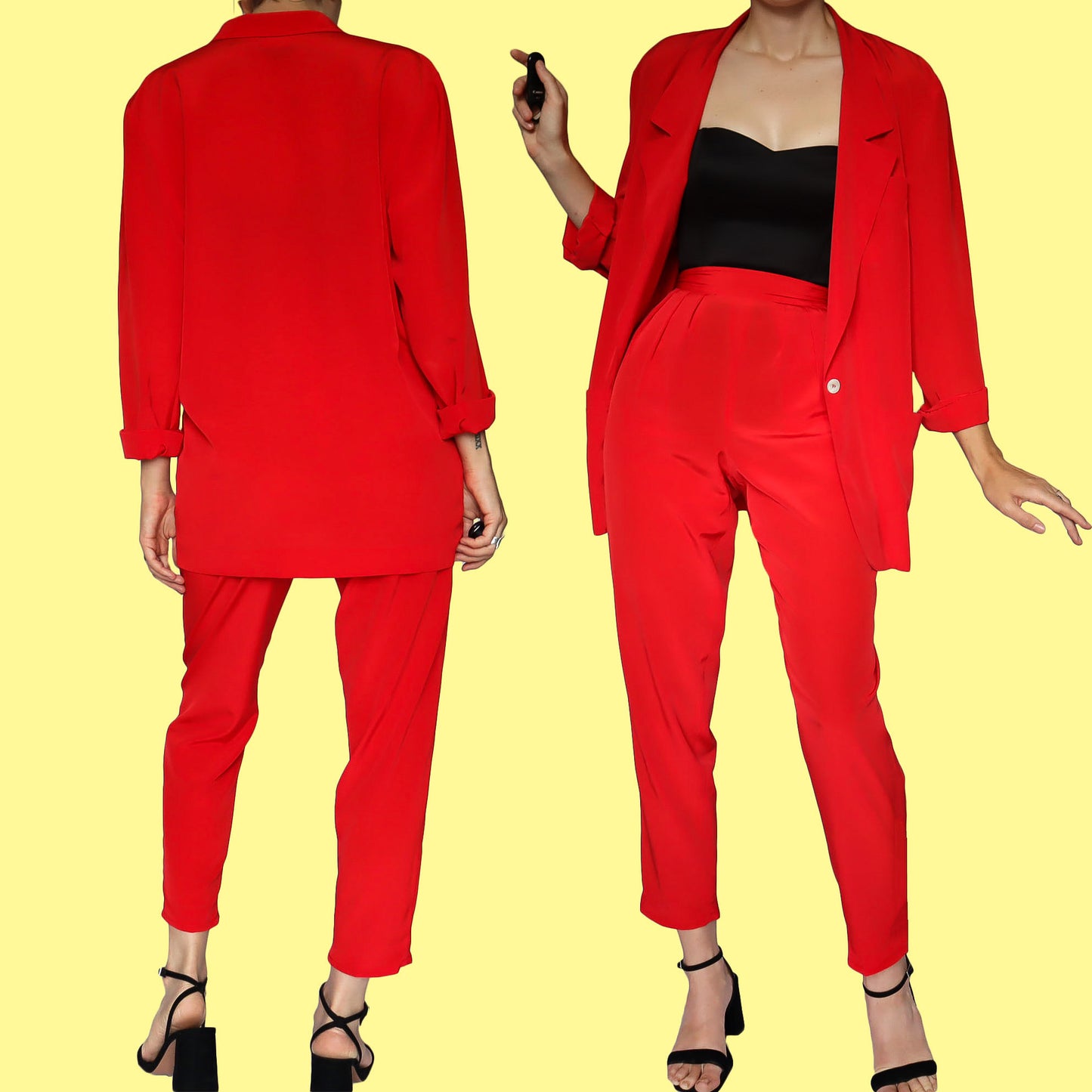 Red relaxed 2 piece trouser suit UK 6-8