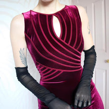 Load image into Gallery viewer, Gina Bacconi Burgundy Velvet Stretch Evening Dress UK 16
