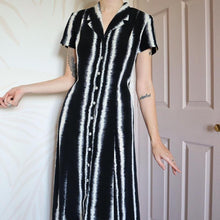 Load image into Gallery viewer, Black &amp; white stripe shirt dress UK 12
