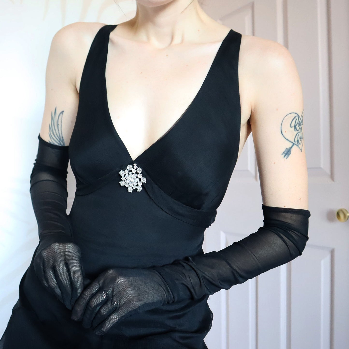 Black 100% silk evening gown UK 12