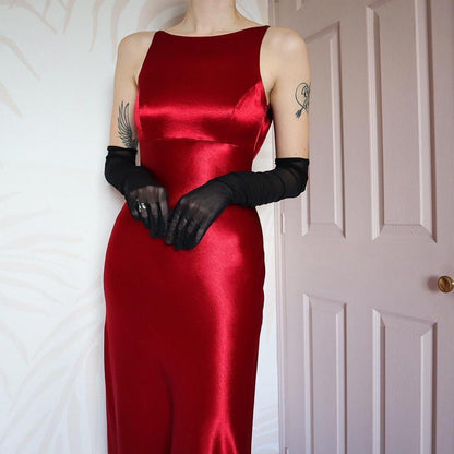 Red satin petite evening dress UK 8 & UK 10