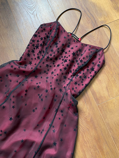 Red glittery star a-line prom dress uk 10