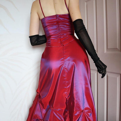 Red taffeta 2 piece top & skirt UK 12-14