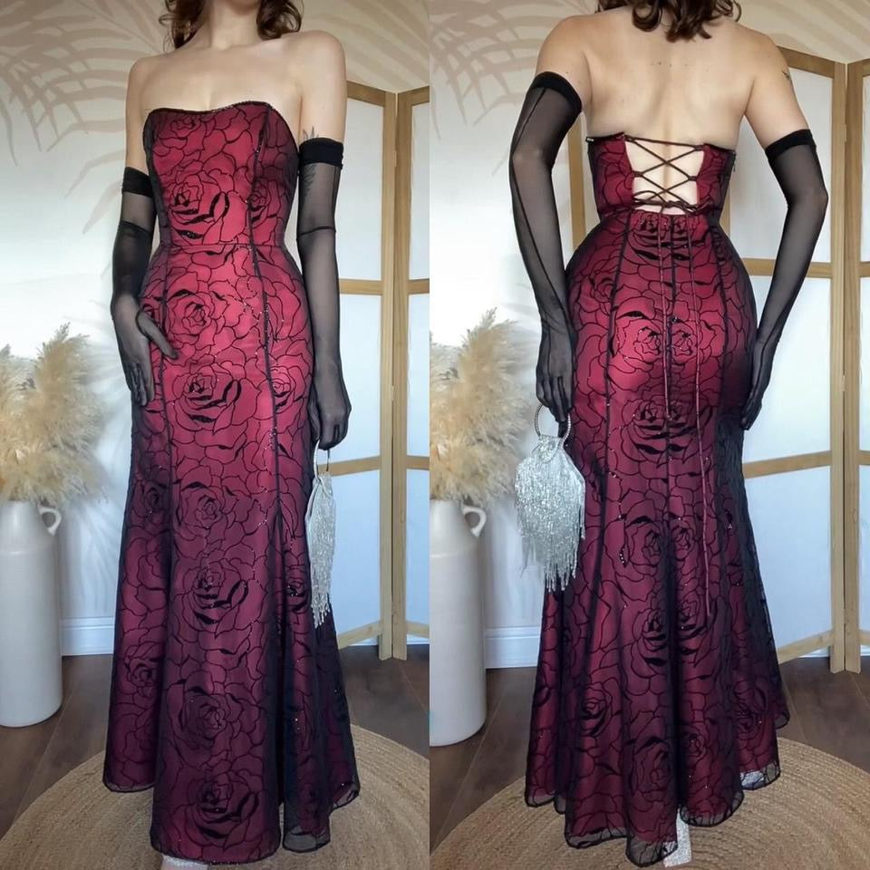 Morgan & Co strapless red fishtail gown uk 8