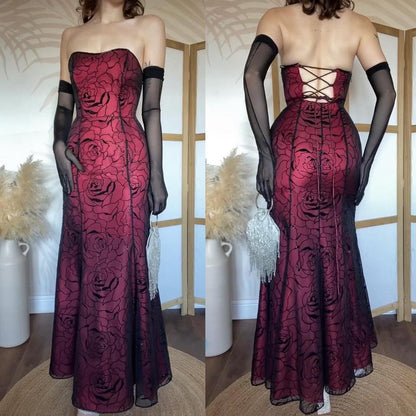 Morgan & Co strapless red fishtail gown uk 8