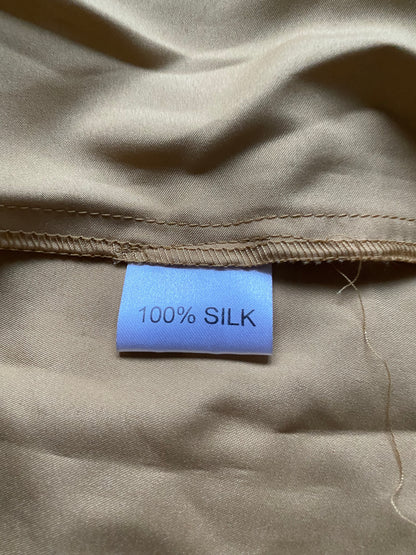 100% silk Goya tan/yellow beaded evening dress UK 14-16