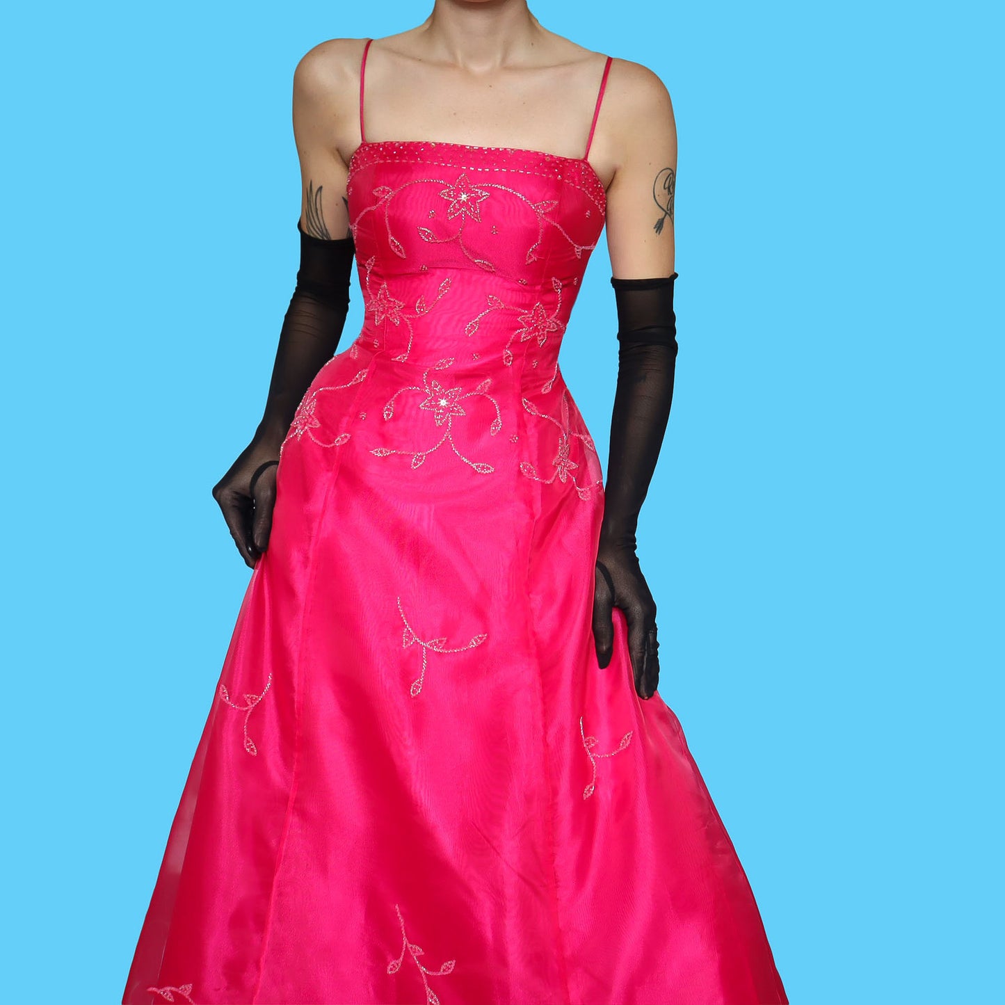 Nightway pink beaded a-line evening dress UK 10