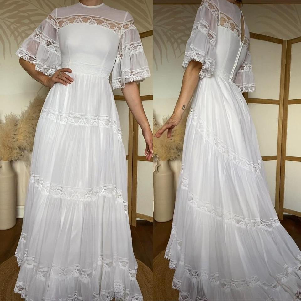 Berkertex white 60s flared sleeve lace wedding dress uk 6/8