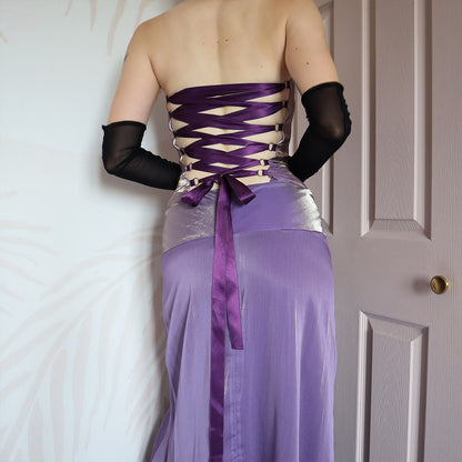 Purple strapless Charas lace up evening gown UK 6/8
