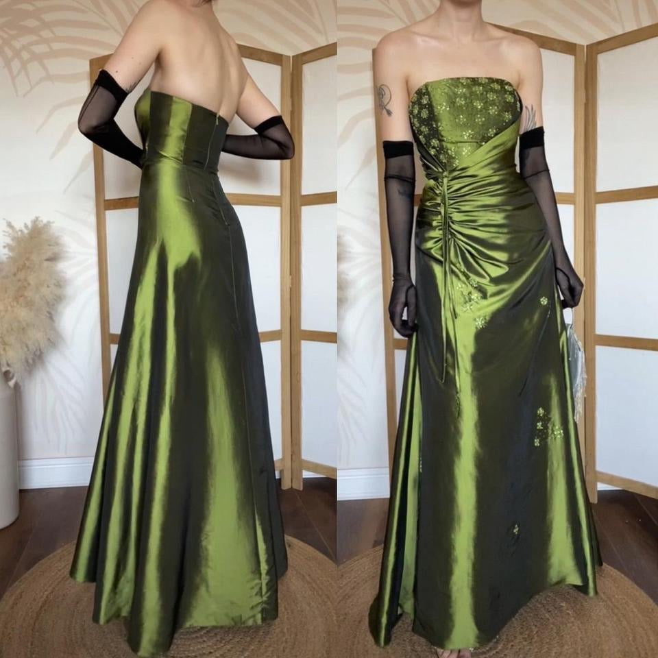 Green taffeta strapless prom dress uk 12-14