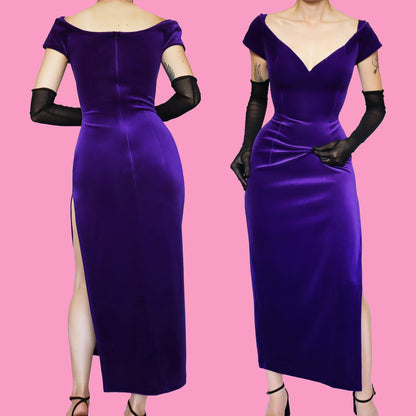 Purple velvet cold shoulder evening dress UK 12