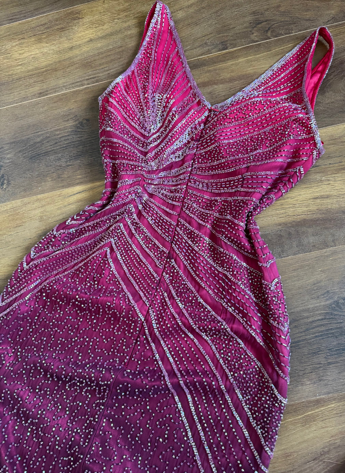 100% silk pink beaded evening dress uk 10