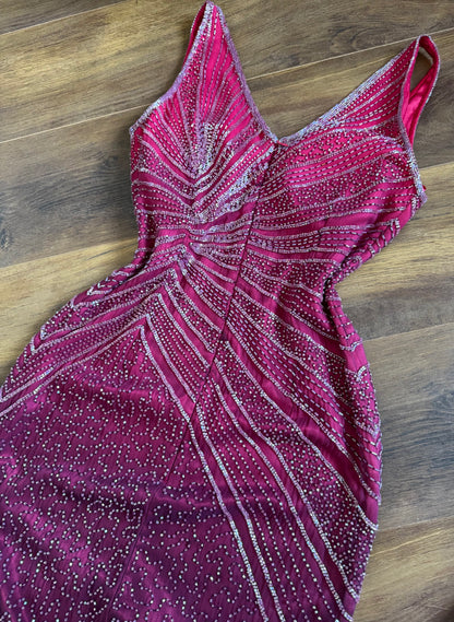 100% silk pink beaded evening dress uk 10