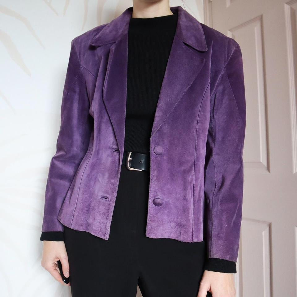 Purple real suede leather jacket UK 10
