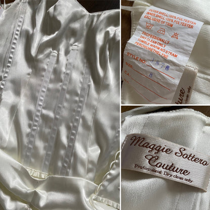 Ivory Maggie Sottero Couture satin strapless wedding dress uk 10