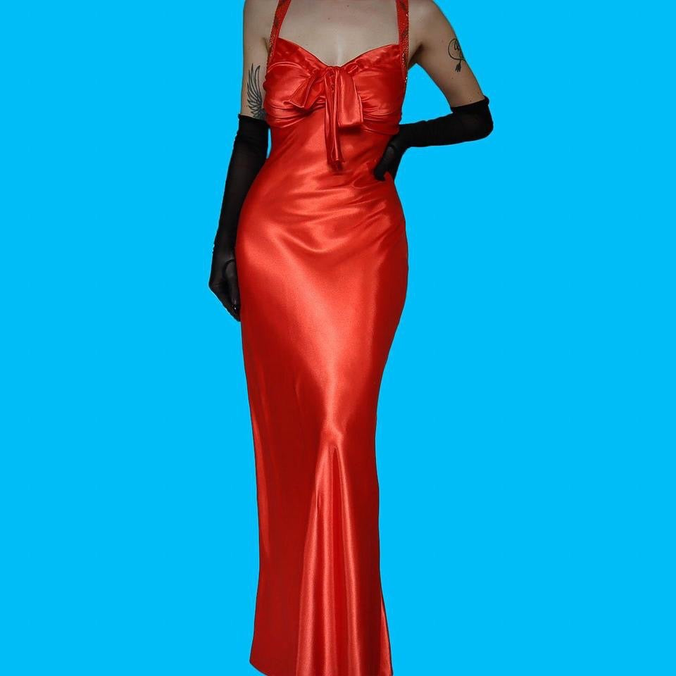 Orange satin Evening gown UK 12