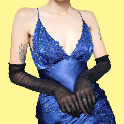 Blue satin lace evening dress UK 8