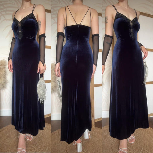 Emma Somerset navy velvet evening dress uk 14