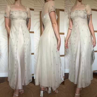 Champagne short sleeve evening dress uk 8-10