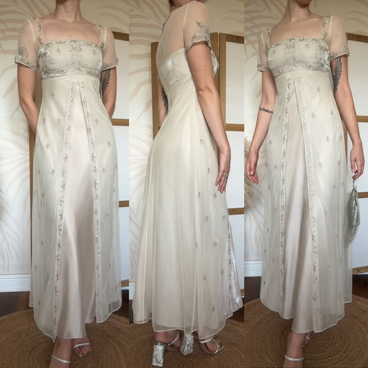Champagne short sleeve evening dress uk 8-10