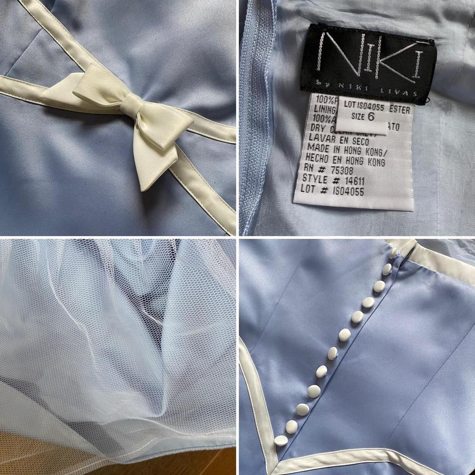 Niki Livas light blue & white prom dress & shawl UK 10-12